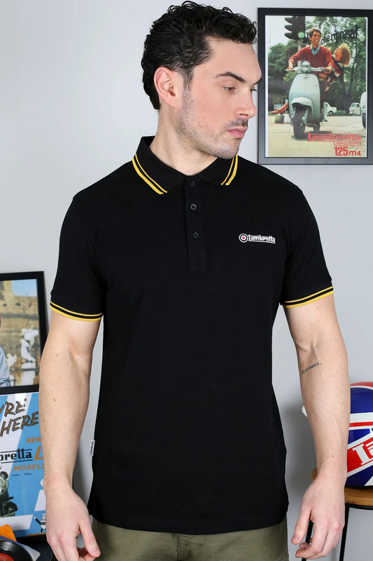 Lambretta Twin Tipped Polo Shirt Black/Gold