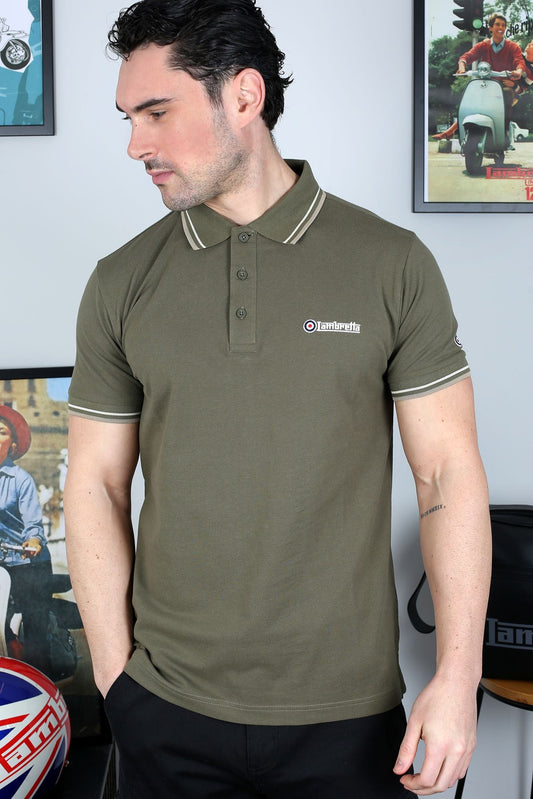 Lambretta Twin Tipped Polo Shirt Khaki (Silver/Cashew)
