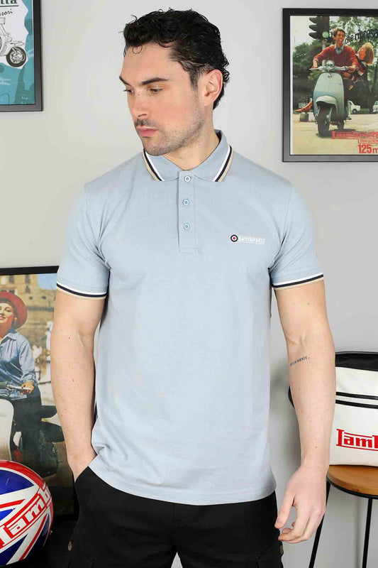Lambretta Triple Tipped Polo Shirt Dusky Blue (White/Navy/Cream)