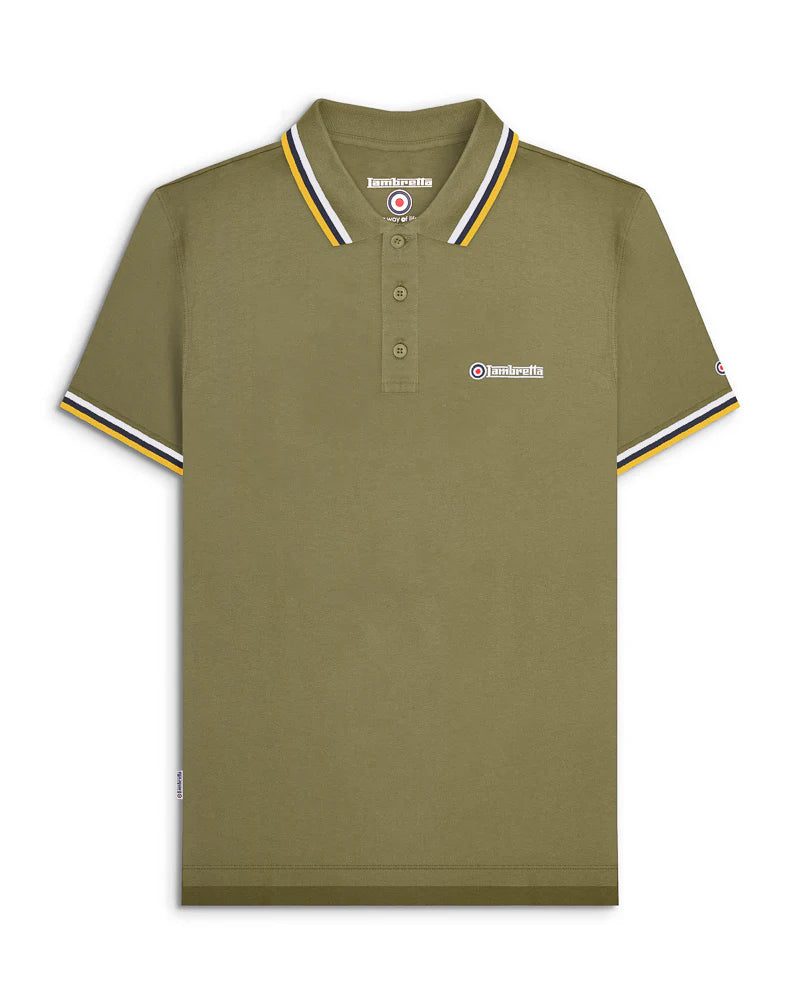 Lambretta Triple Tipped Polo Shirt Khaki/White/Navy/Gold