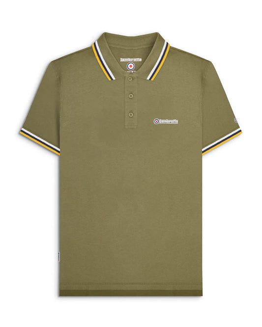 Lambretta Triple Tipped Polo Shirt Khaki/White/Navy/Gold