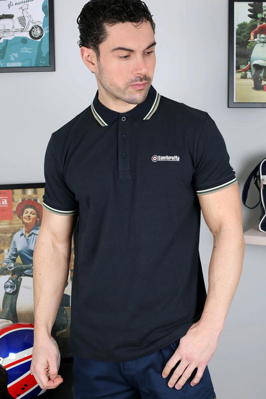 Lambretta Triple Tipped Polo Shirt Navy (Tofu/Green/Cashew)
