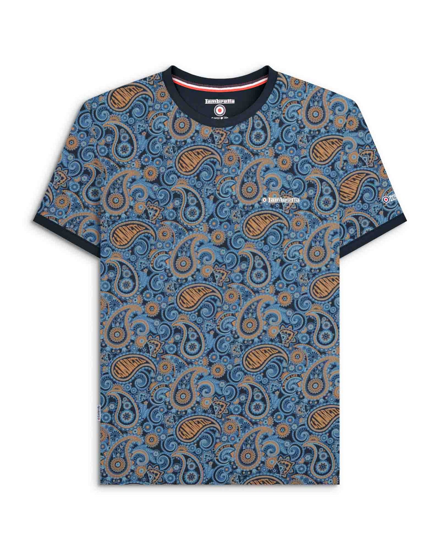 Lambretta Paisley Brand T-Shirt Navy Tobacco/Blue