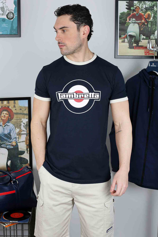 Lambretta Logo Ringer T-Shirt Navy/Silver