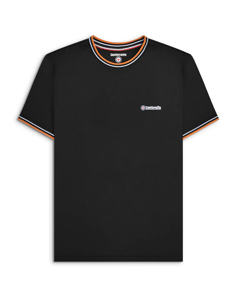 Lambretta Twin Tipped Pique T-Shirt Black/White/Orange