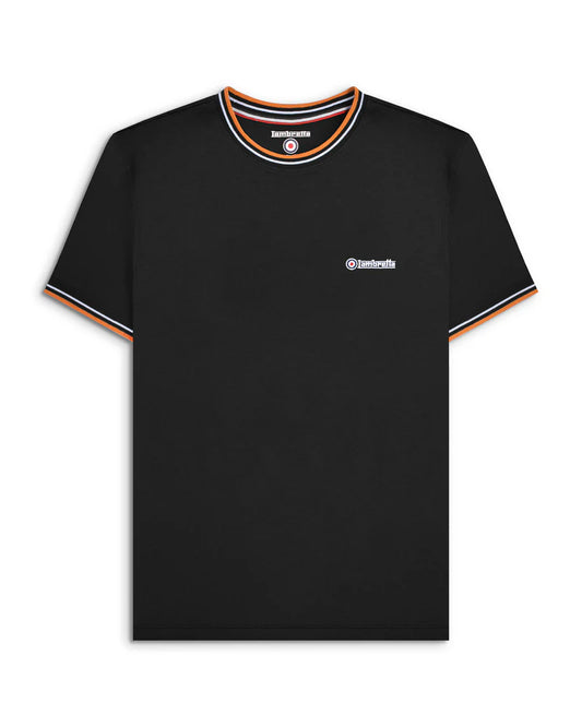 Lambretta Twin Tipped Pique T-Shirt Black/White/Orange