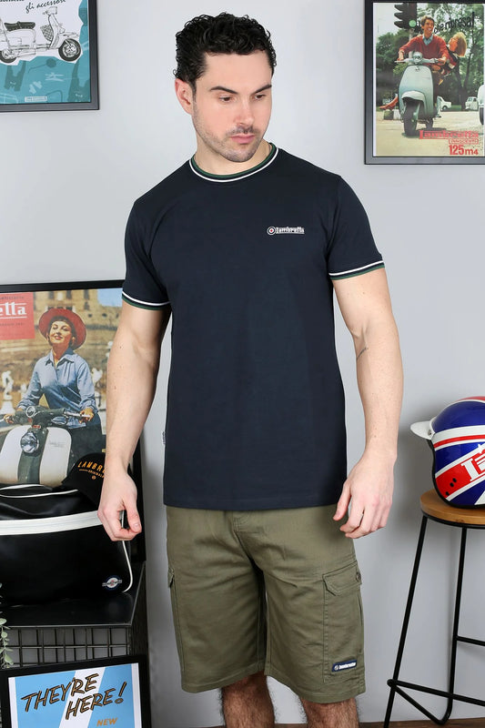 Lambretta Twin Tipped Pique T-Shirt Navy (White/Green)