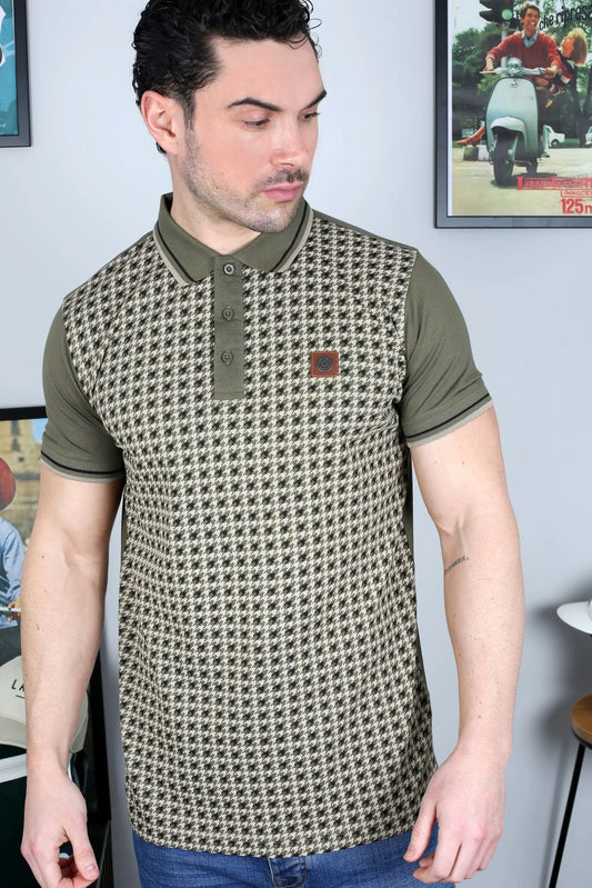 Lambretta Houndstooth Polo Shirt Khaki