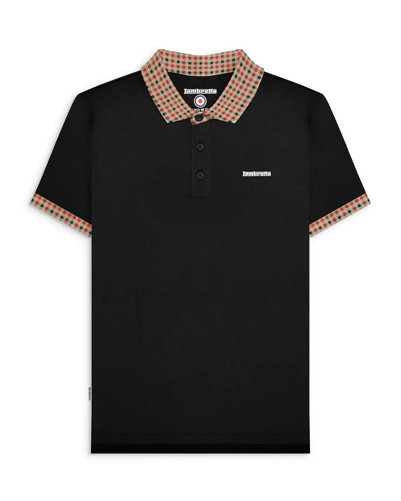 Lambretta Gingham Collar Polo Shirt Black