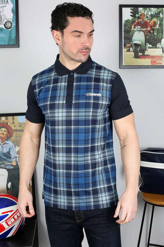 Lambretta Check Print Polo Shirt Navy