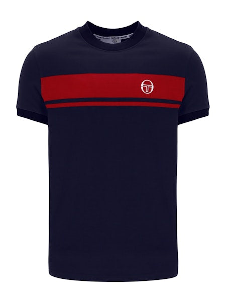 Sergio Tacchini Master Crew Neck T-Shirt Maritime Blue/Adrenaline Rush
