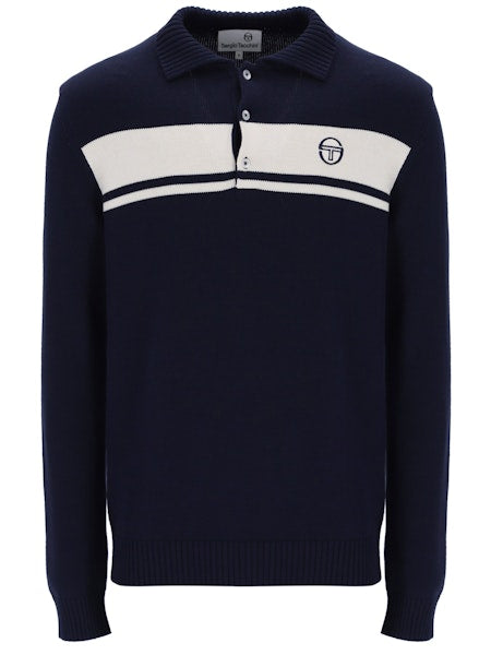 Sergio Tacchini Damarindo L/S Knit Polo Shirt Maritime Blue/Gardenia