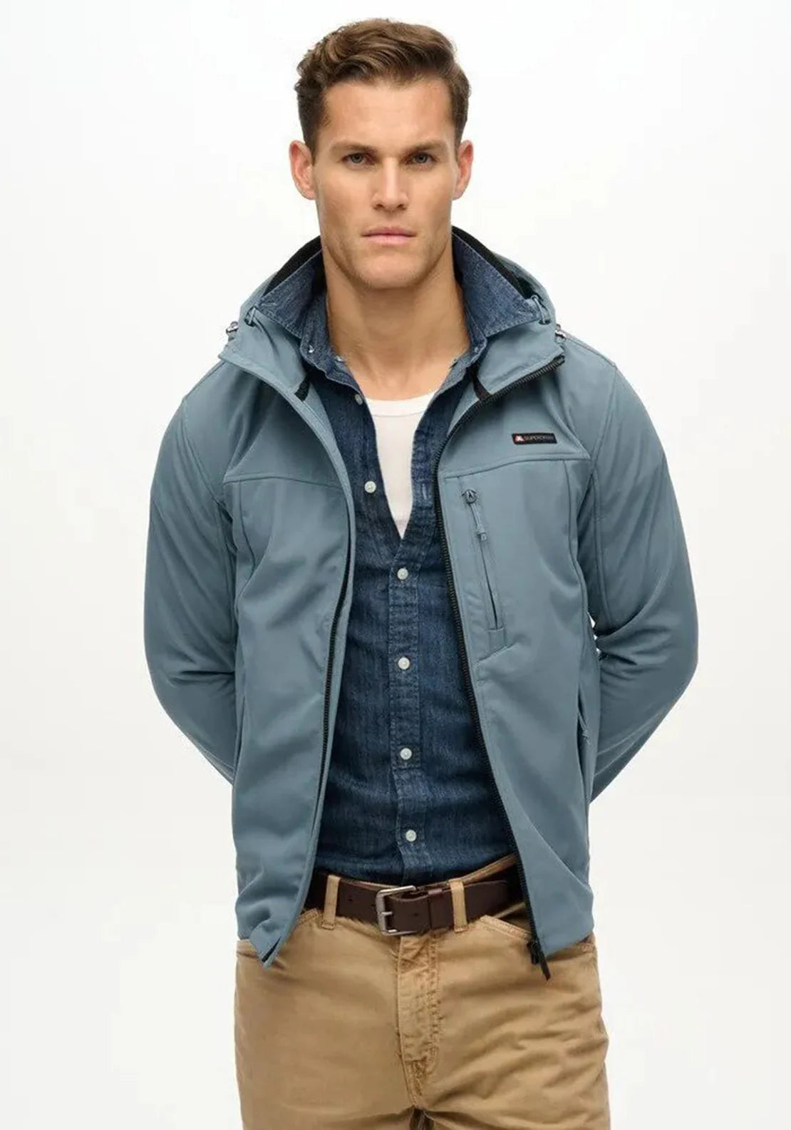 Superdry Hooded Soft Shell Trekker Jacket Heritage Washed Blue