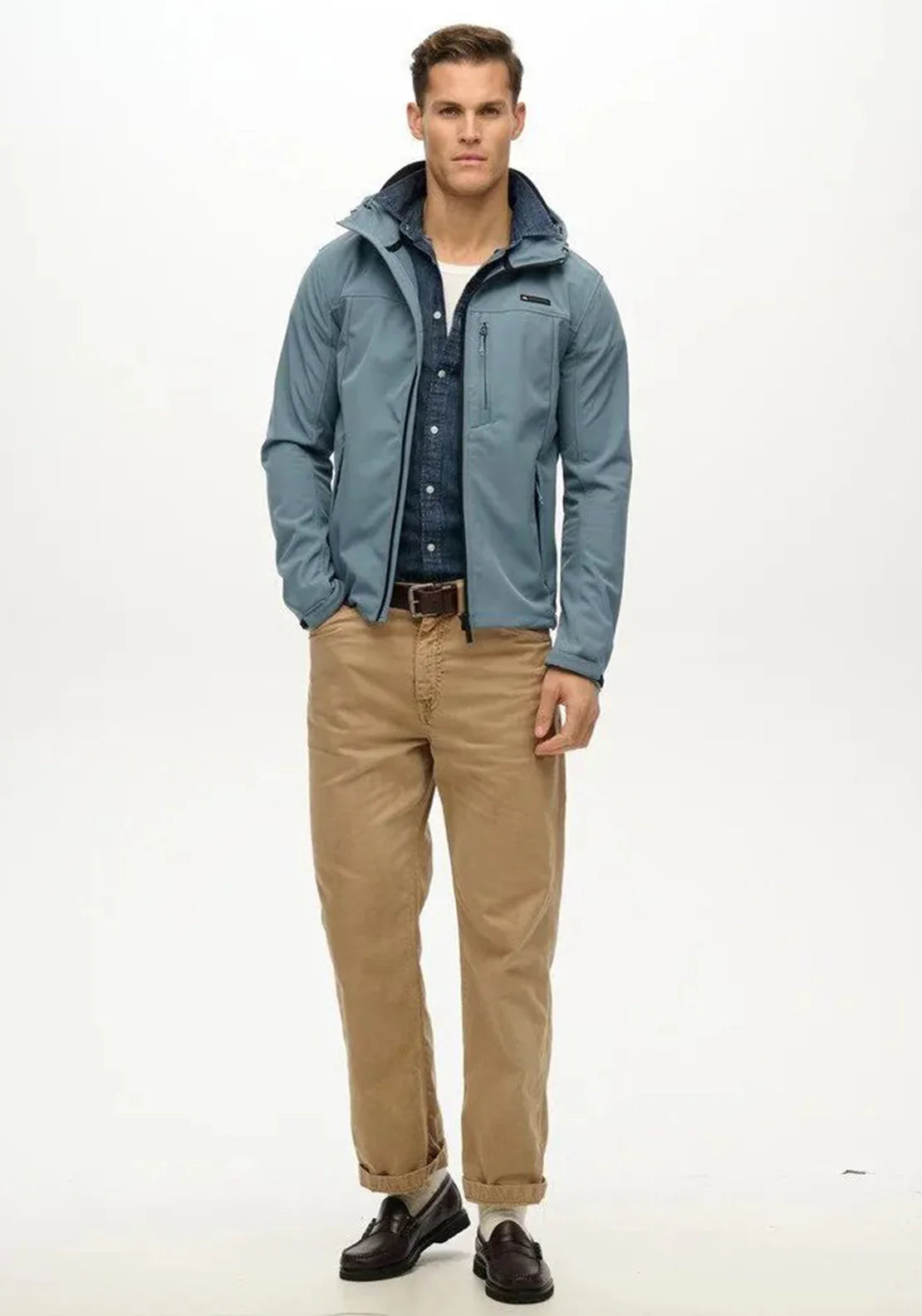 Superdry Hooded Soft Shell Trekker Jacket Heritage Washed Blue