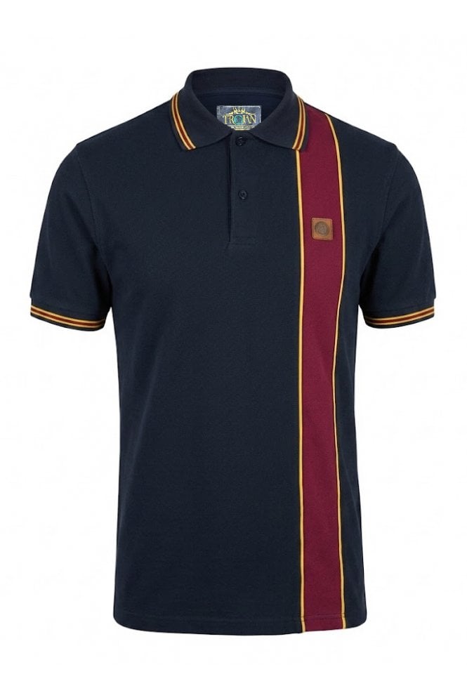 Trojan Stripe Front Pique Polo Shirt Navy