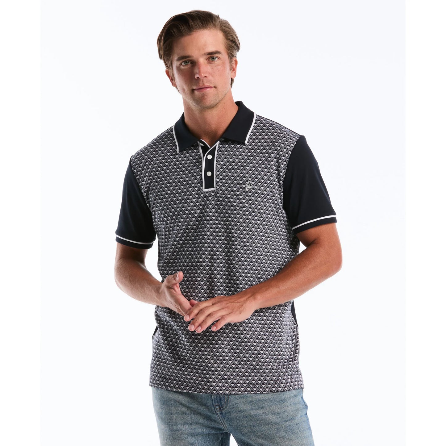 Original Penguin Diamond Jacquard Front Interlock Polo Shirt Dark Sapphire
