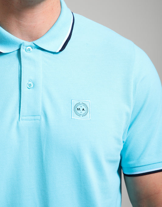 Marshall Artist Tipped Polo Shirt Cyan