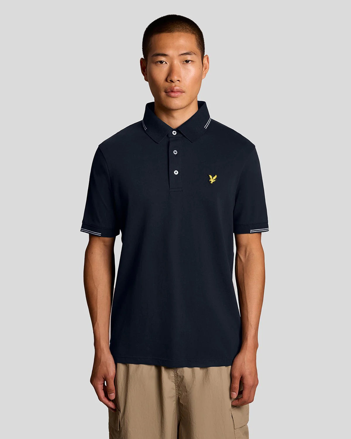 Lyle & Scott Fine Cotton Tipped Polo Shirt Dark Navy/Chalk Blue