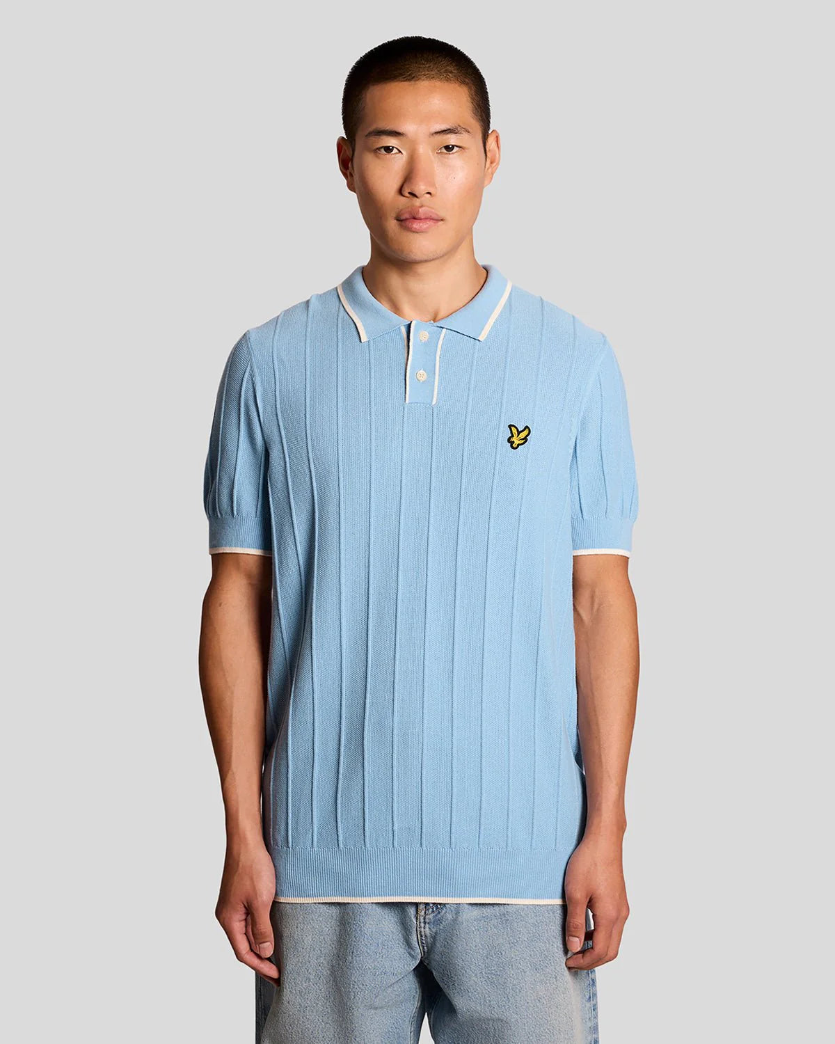 Lyle & Scott Tipped Pique Knitted Polo Shirt Chalk Blue
