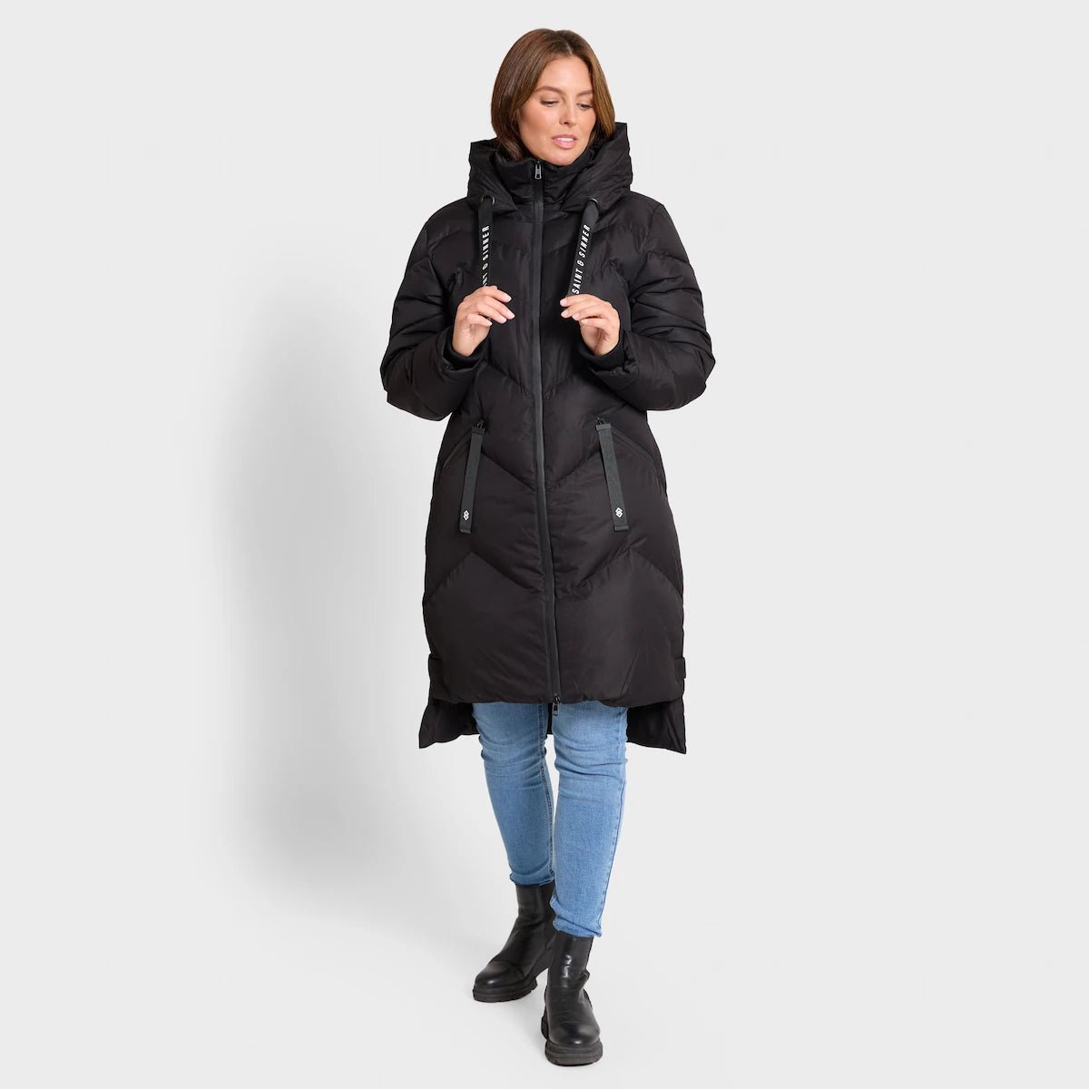 Saint & Sinner Longline Quilted Puffer Coat Black