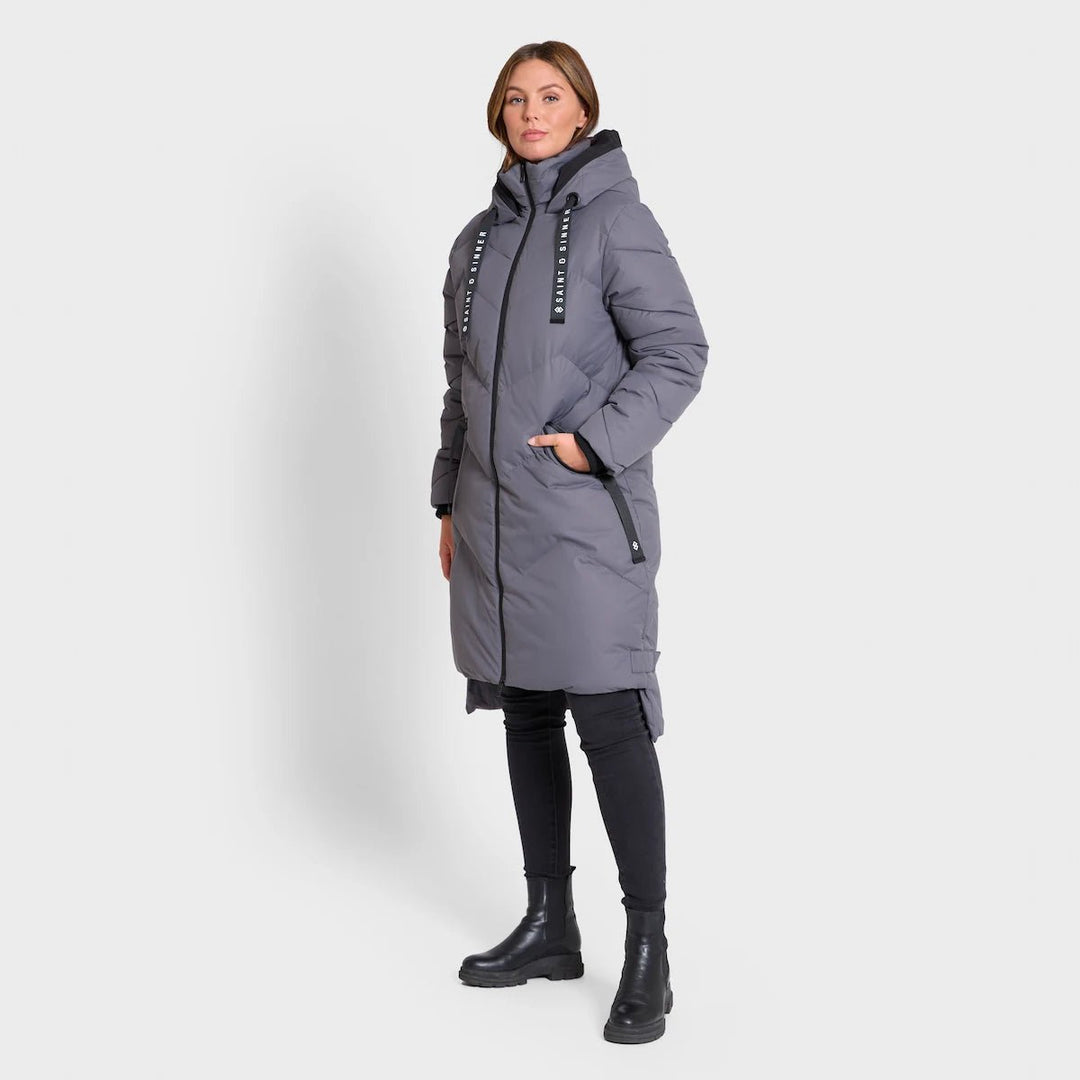 Saint & Sinner Longline Quilted Puffer Coat Graphite Grey