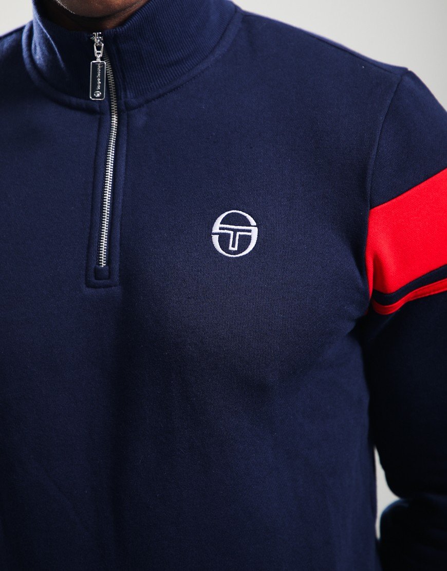 Sergio Tacchini Damarindo 1/4 Zip Sweatshirt Maritime Blue/Adrenaline Rush