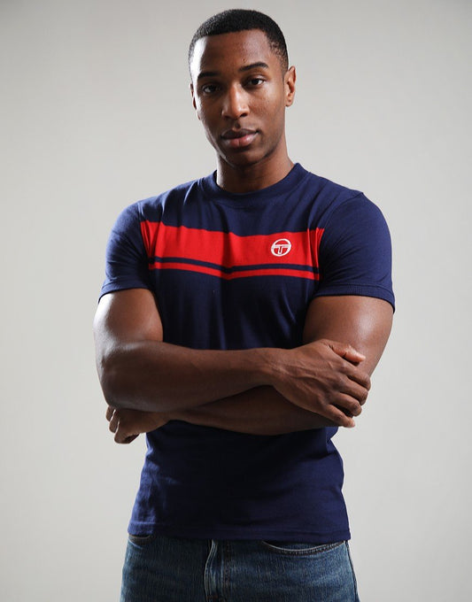 Sergio Tacchini Master Crew Neck T-Shirt Maritime Blue/Adrenaline Rush
