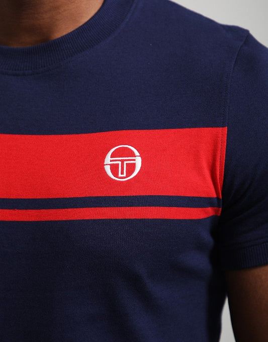 Sergio Tacchini Master Crew Neck T-Shirt Maritime Blue/Adrenaline Rush