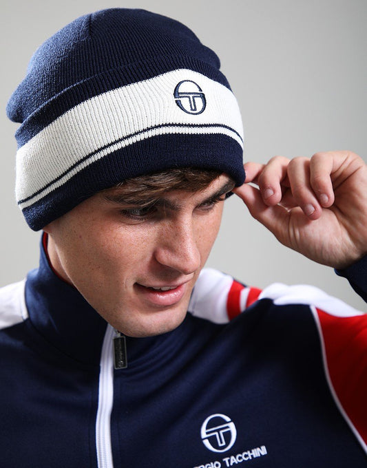Sergio Tacchini Sellarz Jacquard Striped Turn Up Beanie Maritime Blue/Gardenia