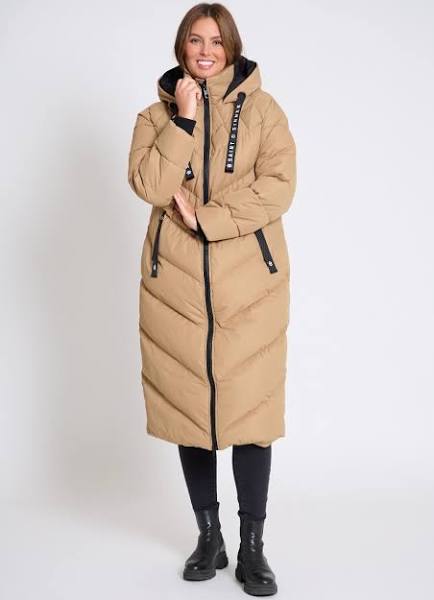 Saint & Sinner Longline Quilted Puffer Coat Camel