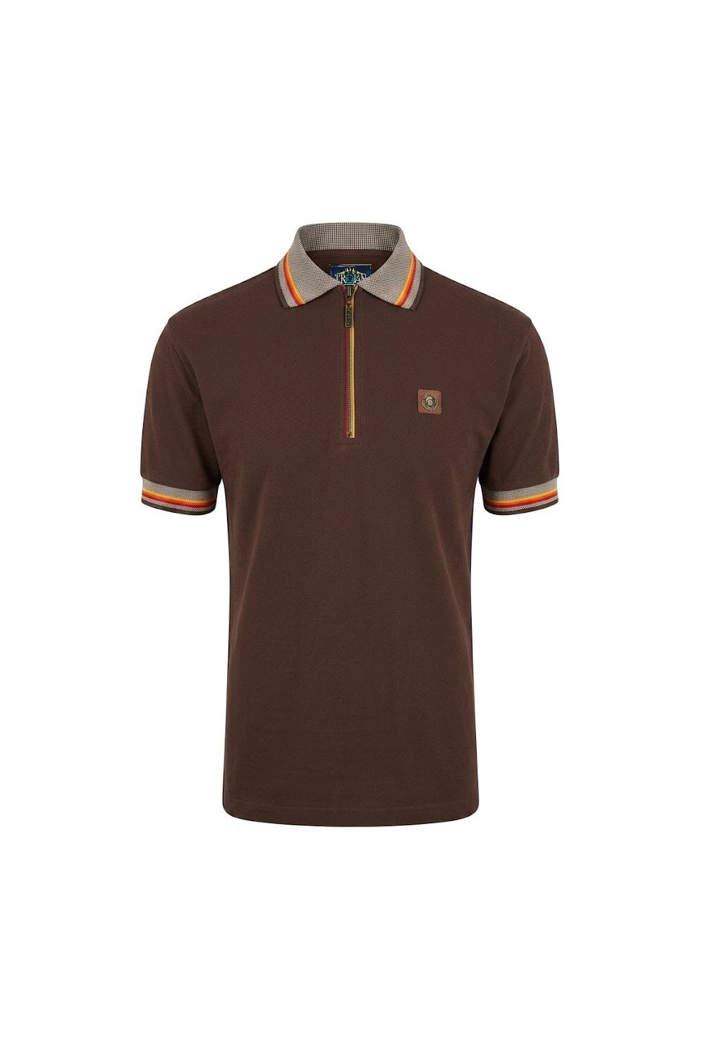 Trojan Oxford Collar Zip Pique Polo Chocolate