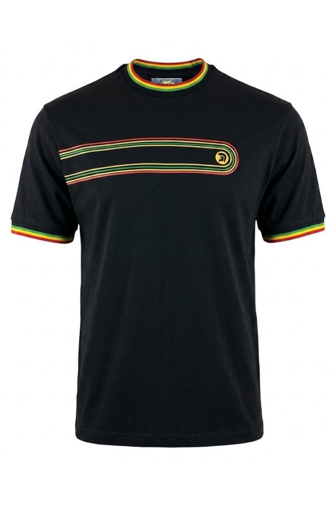 Trojan Retro Stripe Print T-Shirt Black