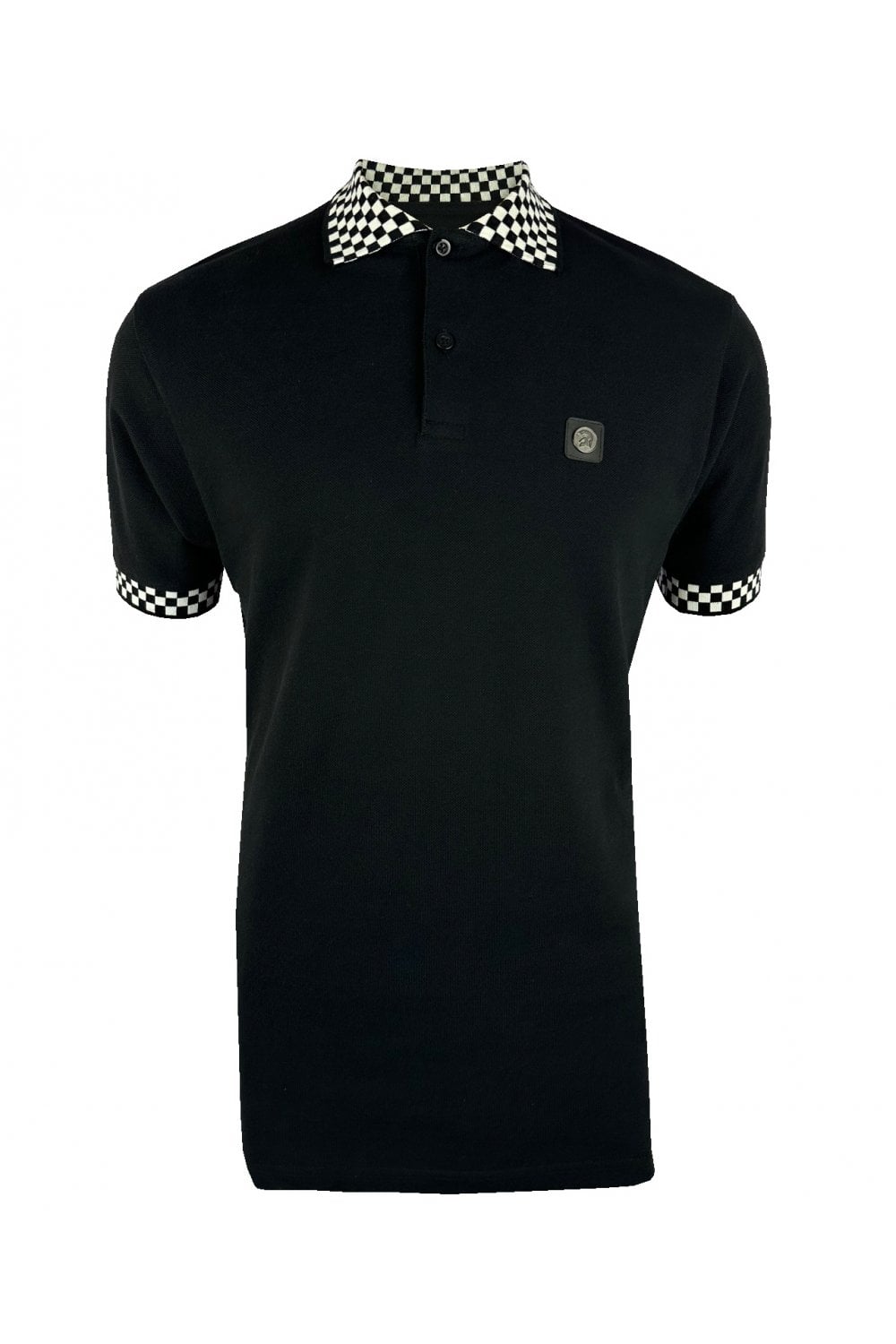 Trojan Chequerboard Trim Pique Polo Shirt Black