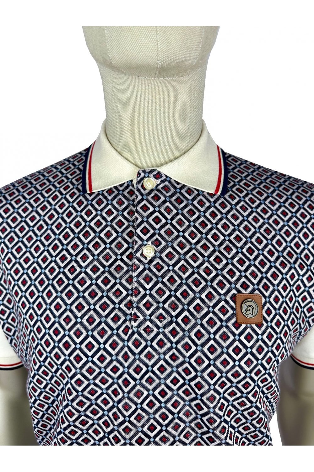 Trojan Diamond Panel Polo Shirt Ecru