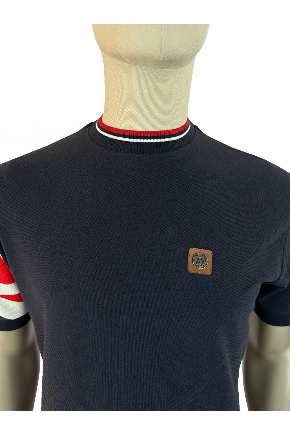 Trojan Flag Print Pique T-Shirt Navy