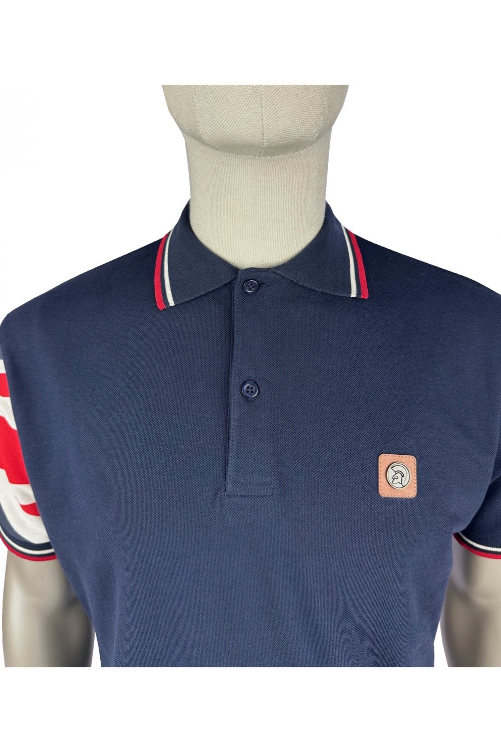 Trojan Flag Sleeve Pique Polo Shirt Navy