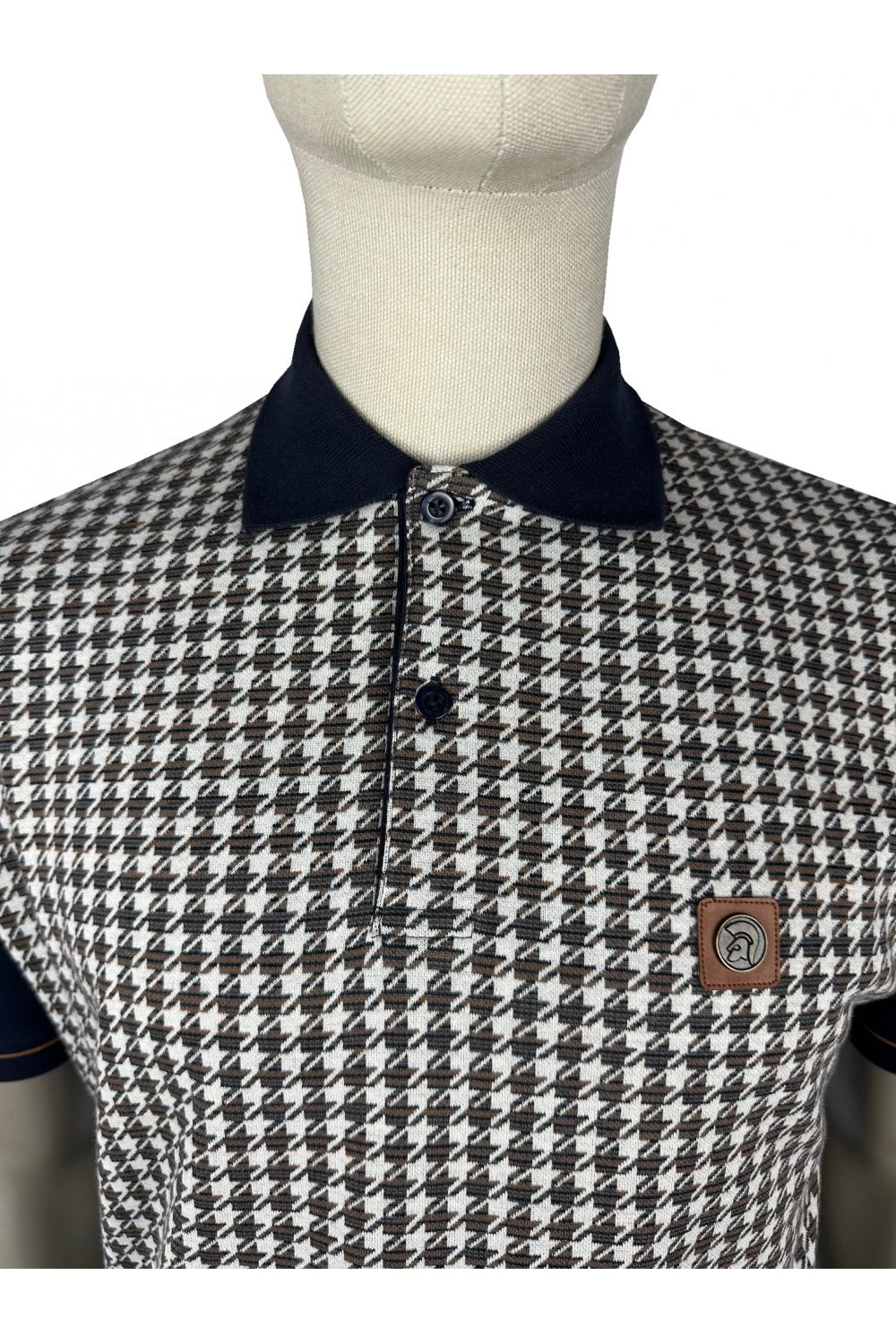 Trojan Houndstooth Panel Polo Shirt Navy