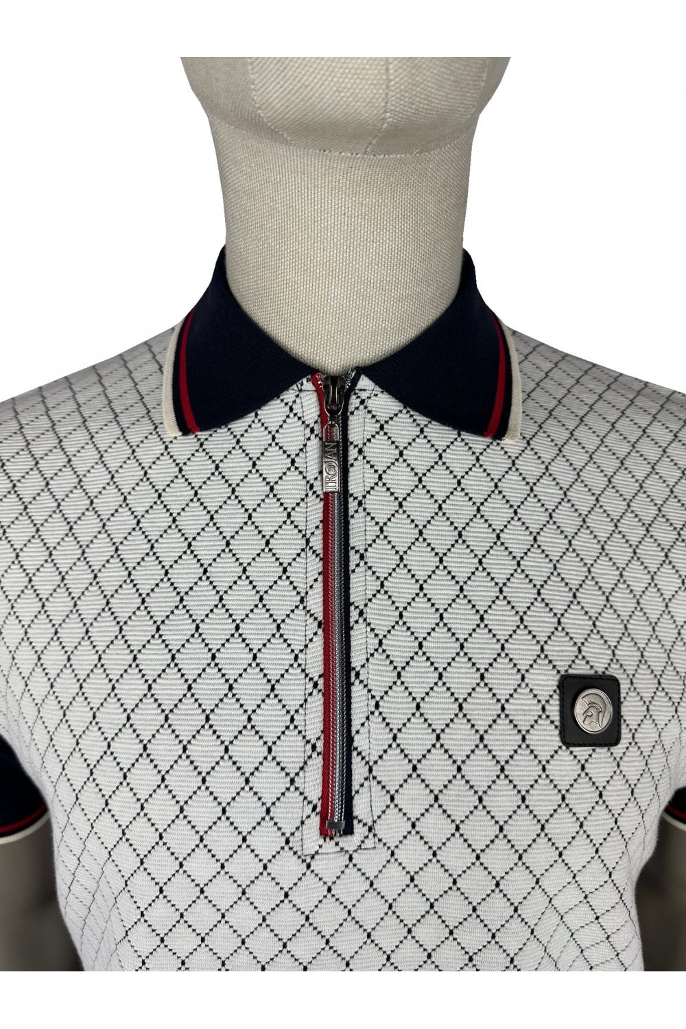 Trojan Ottoman Jacquard Panel Polo Shirt Navy