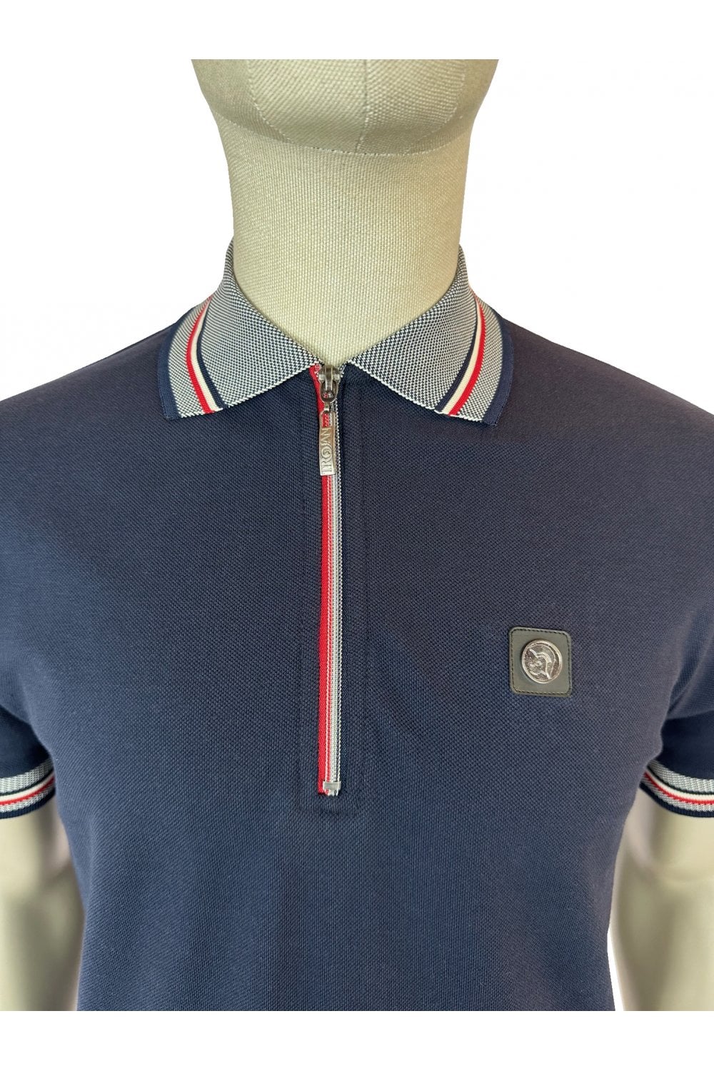 Trojan Oxford Collar Zip Pique Polo Shirt Navy