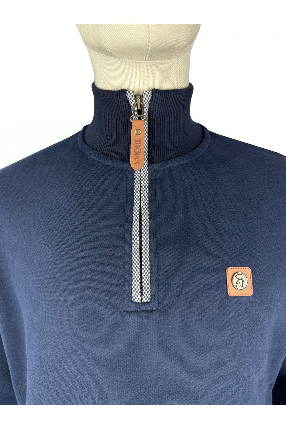Trojan Quarter Zip Jacquard Trim Sweatshirt Navy