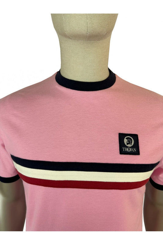 Trojan Stripe Front T-Shirt Pink