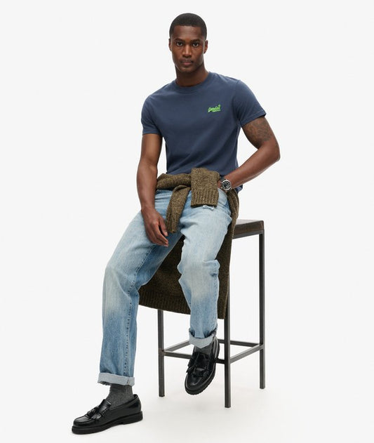 Superdry Essential Logo Embroidered T-Shirt Lauren Navy/Fluro Lime*