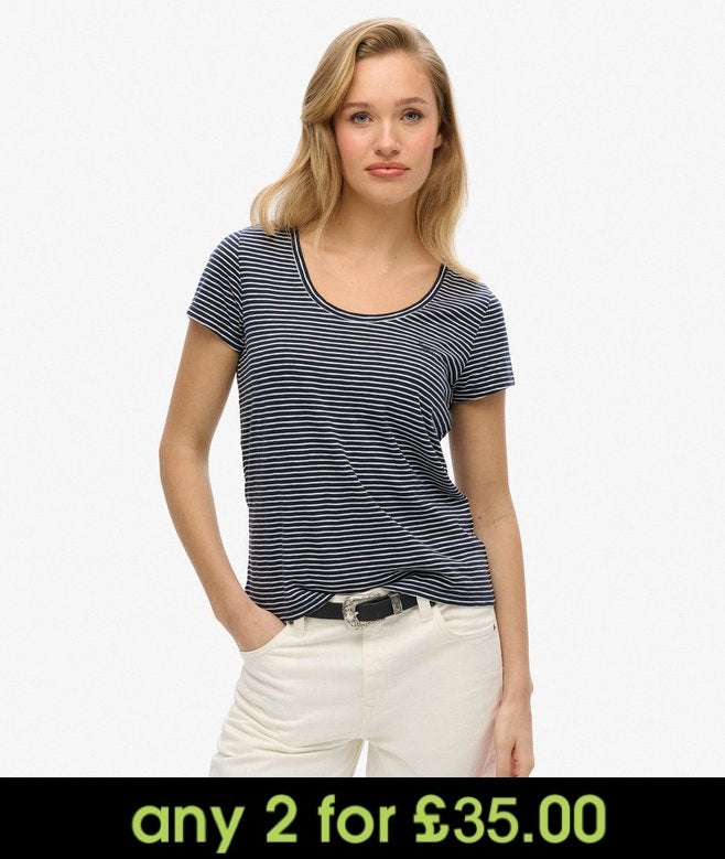 Superdry Scoop Neck T-Shirt Deep Navy/Optic Stripe