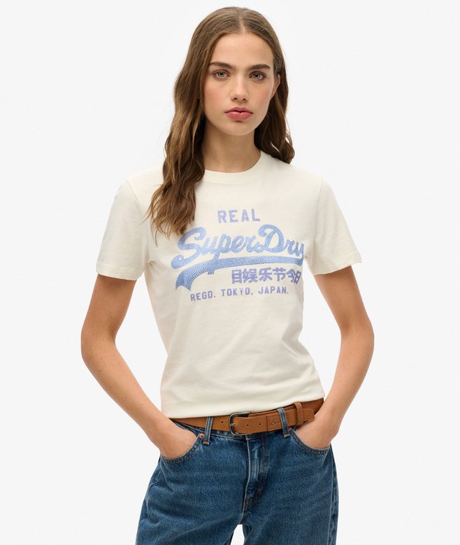 Superdry VL Rhinestone Slim T-Shirt Dusty White