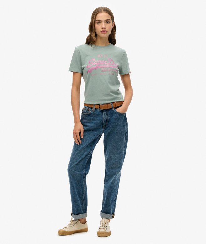 Superdry VL Rhinestone Slim T-Shirt Silver Blue