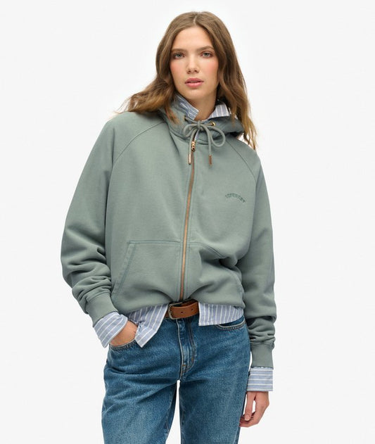 Superdry Ladies Essential Logo Oversized Raglan Zip Hoodie Lily Pad Green