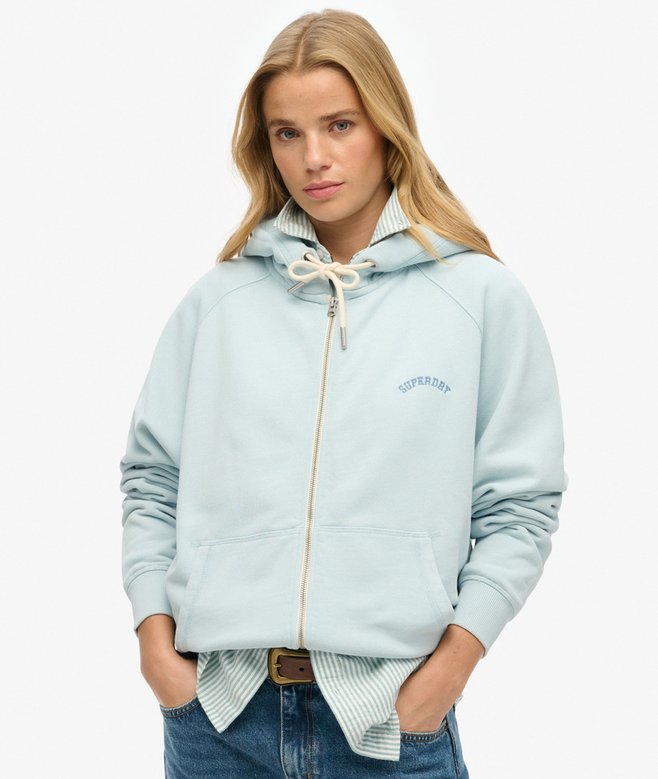 Superdry Ladies Essential Logo Oversized Raglan Zip Hoodie Winter Sky Blue