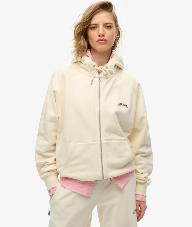 Superdry Ladies Essential Logo Oversized Raglan Zip Hoodie Desert Bone Off White