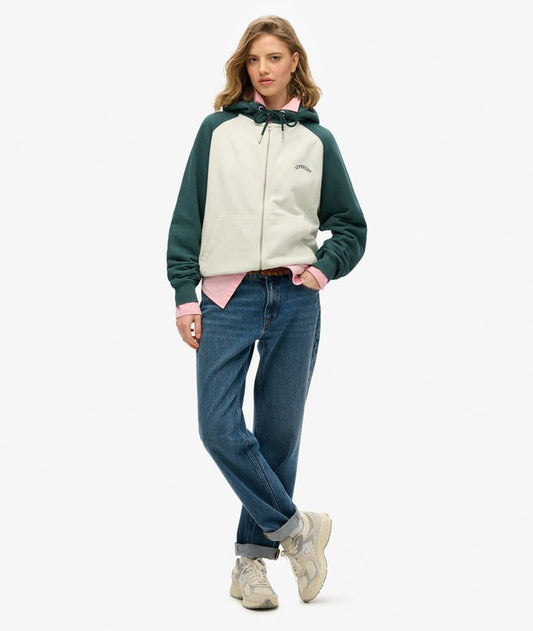 Superdry Ladies Essential Logo OSZ Raglan Ziphood Desert Bone Off White/Pine Green