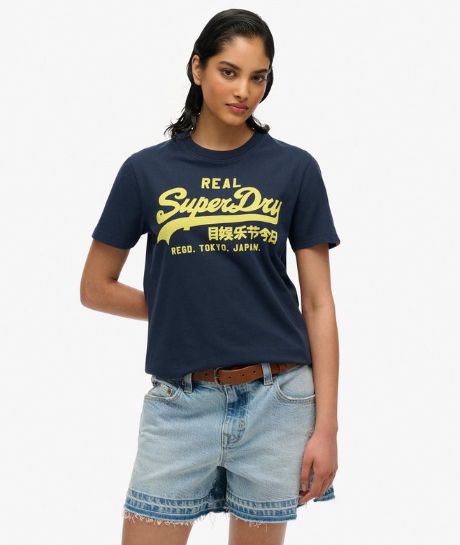 Superdry Ladies VL Neon Slim T-Shirt Eclipse Navy